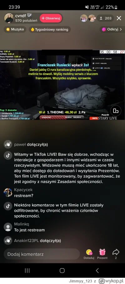Jimmyy_123 - na tiktoku ktos robi restream liva tucznika XD
#danielmagical