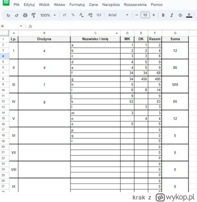 krak - Jak zrobić myk abym wpisując wyniki MK i DK  w arkuszach google mi automatyczn...