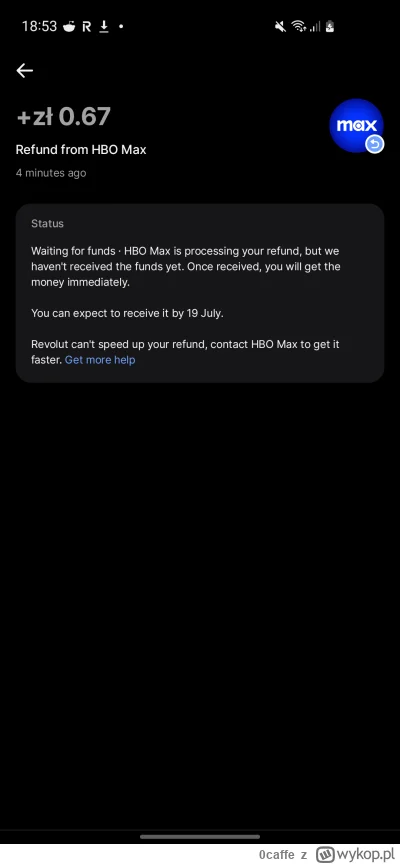 0caffe - Dlaczego #hbomax mi zrobiło zwrot 67groszy? xD
