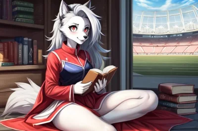 Renard15 - #furry 
pięknie mi wyszło połączenie "postać czyta książke" "sceneria spor...