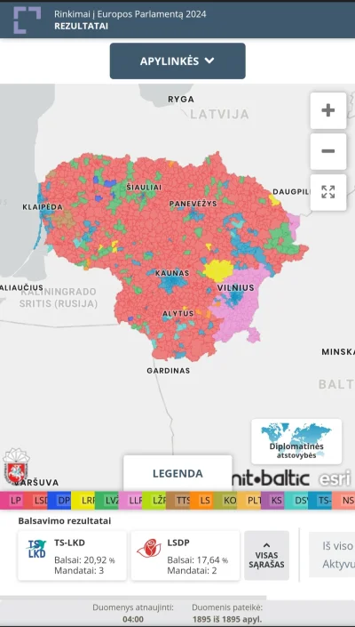 Taktak1 - Kolorem różowym jest zaznaczona Akcja wyborcza Polaków na Litwie, tam gdzie...