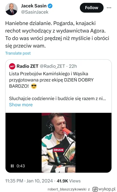 robert_blaszczykowski - Sasin się zirytował, że Radio Zet robi sobie żarty z wąsika i...
