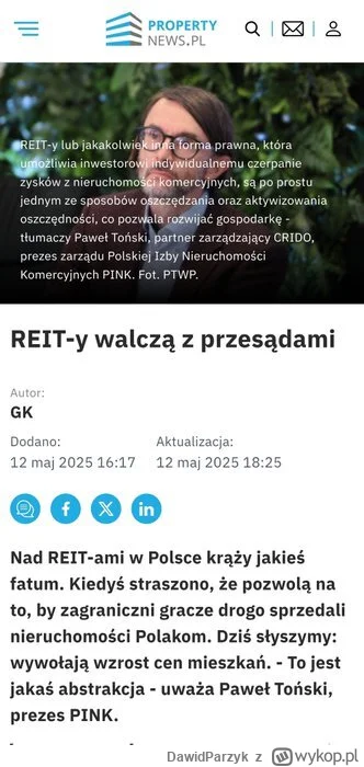 DawidParzyk - "Nad REIT-ami w Polsce krąży jakieś fatum. Kiedyś straszono, że pozwolą...