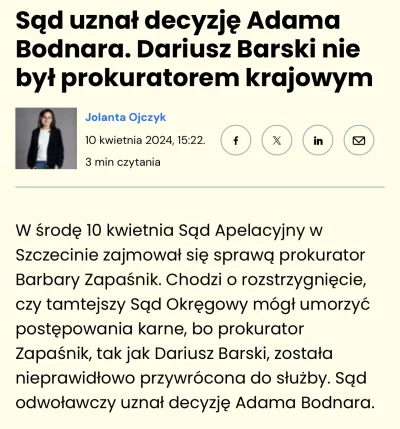 Gours - Sąd Apelacyjny dzisiaj uznał, że Bodnar miał rację i Barski nie był prokurato...