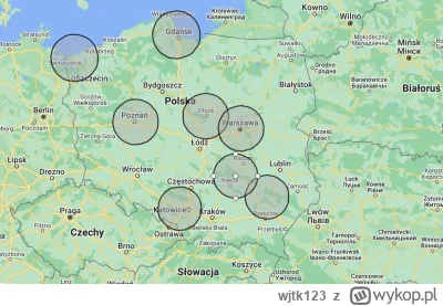 wjtk123 - Przykładowe pokrycie obszaru Polski przez 8 zamówionych przez nas baterii P...