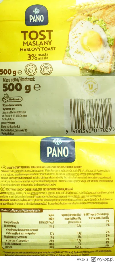 wkto - #listaproduktow
#chlebtostowy maślany 3% Pano #biedronka
aktualny skład
produc...