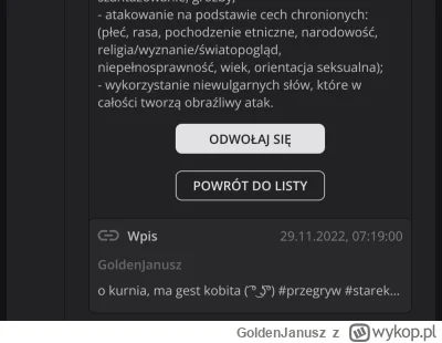 GoldenJanusz - po trzech latach ktoś się poczuł urażony 
#przegryw