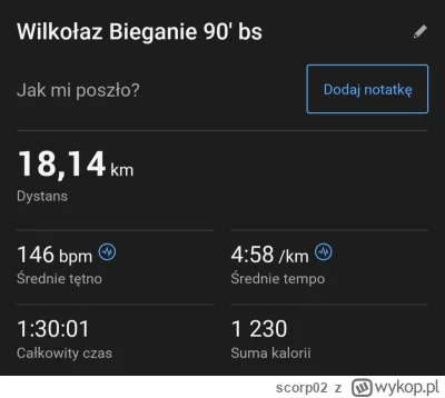 scorp02 - 72 463,33 - 18,13 - 12,01 = 72 433,19

Wczoraj baza 12km avg hr 146bpm, śr....