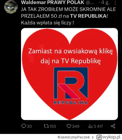 KosmicznyPaczek - Gdyby każdy widz TV Republika wpłacił symboliczną złotówkę, na konc...