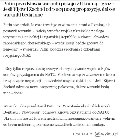 EmDeCe - #ukraina #rosja #usa

Człowiek małpa myśli, że może dyktować warunki i to w ...