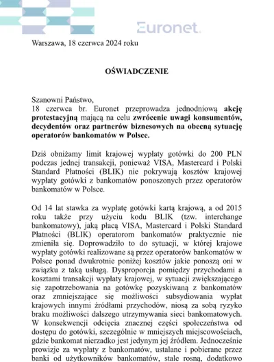 Koner1391 - Dziś strajk bankomatów.

Euronet chce więcej pieniędzy, więc dziś obniża ...