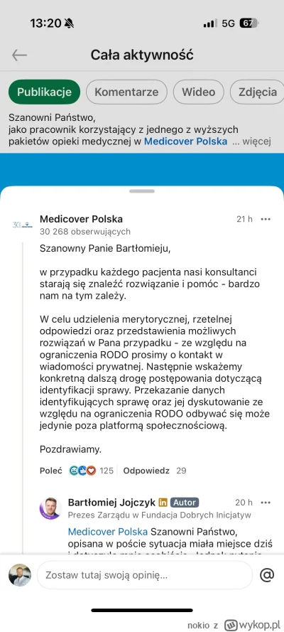 nokio - @kamil-tumuletz odpowiedź Medicover ;D