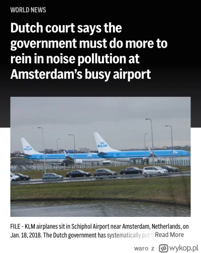 waro - Holenderski sąd uznał, że Schiphol musi ograniczyć poziom hałasu. Władze lotni...