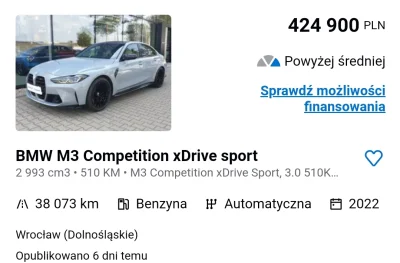 eric2kretek - >przecież to jakiś gruz

@Zylet: m3 competition 2022 kupiony w salonie ...