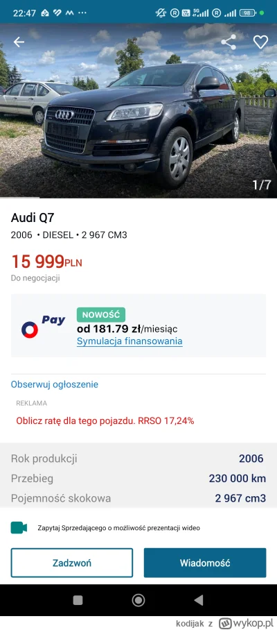 kodijak - @DRESIARZZ skąd ty wziąłeś cenę 60k?

To Audi q7 2005-2009 ze zdechłym siln...