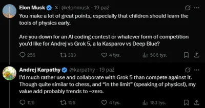 Yelonek - @Dragonan: na co Karpathy odpowiedział, że Musk pewnie ma rację i wolałby w...