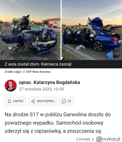Cernold - #motoryzacja 
#wypadek 
 Marka zobowiązuje, znów ci hondiarze, zawsze jak c...