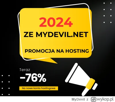 MyDevil - Promocja "2024 ZE MYDEVIL.NET"

Rozpoczynamy nowy rok z promocyjną ofertą n...