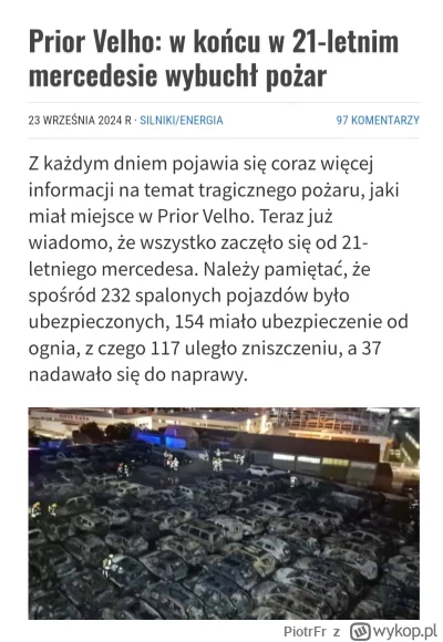 PiotrFr - @wrzesien: no tak.
 elektryki nie palą się tak często

Tak w temacie, pożar...