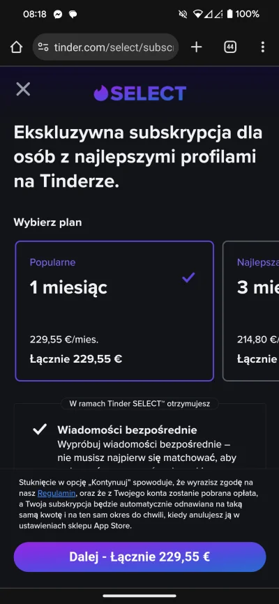 Aleksander_Wayne - Nowy plan premium Tinder Select w cenie (promocyjnej!) 230€ za mie...