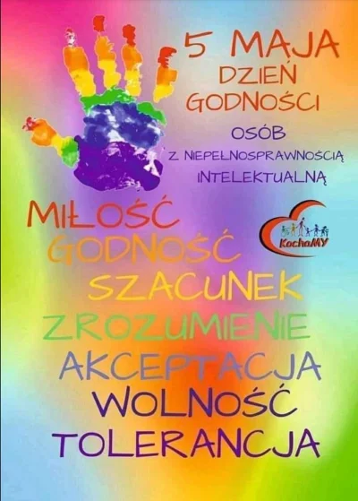 karma-zyn - dzień godności osób z niepełnosprawnością intelektualną i tęczowy plakat....