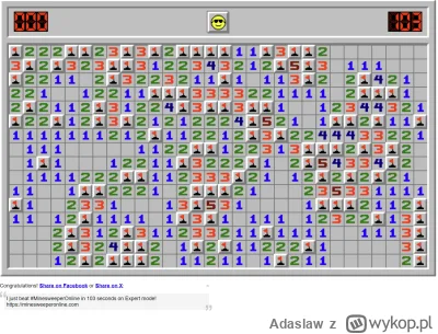 Adaslaw - O, pobiłem własny rekord :D
I just beat #MinesweeperOnline in 103 seconds o...