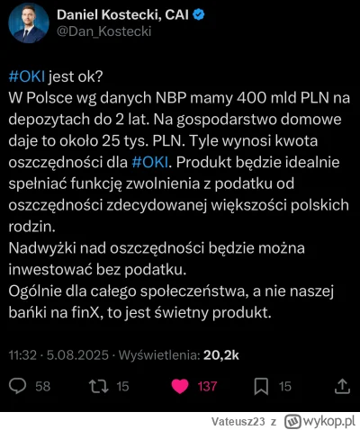 Vateusz23 - Czy zapłacę podatek w ramach OKI?

Teoretyczna sytuacja: mam  500 000 zł ...
