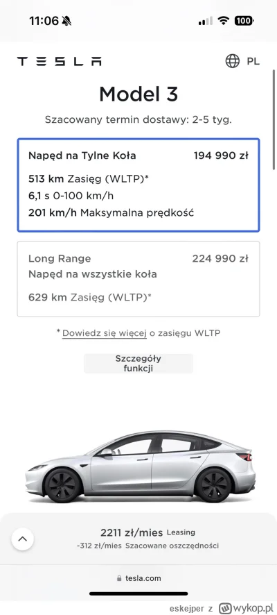 eskejper - Widzę że cena Tesli 3 została obniżona z 205k na 195k. Z rabatami wychodzi...