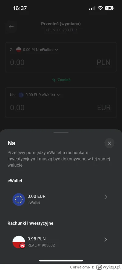CorKalom6 - #gielda #xtb wie ktoś czemu mam tylko euro do wyboru  przy przewalutowani...
