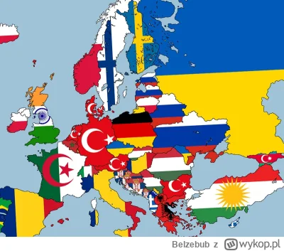 Belzebub - Największe mniejszości narodowe w Europie. 
Flagi Państw w konturach grani...