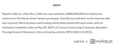 sqrvol - Palantirek ma nowy kontrakt z US army na 480 mln USD.
#gielda
