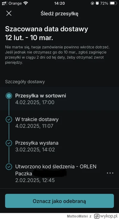 MatteoMatei - @vulcanitu: hej. Paczka doszła? U mnie wisi od kilkunastu dni w sortown...