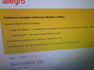 wacek901 - #allegro  znowu ma awarie i nie raczy poinformować o tym kupujących API po...
