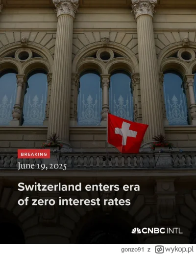 gonzo91 - #gielda #ekonomia 
Bank Szwajcarii właśnie obniżył stopy do ZERA.