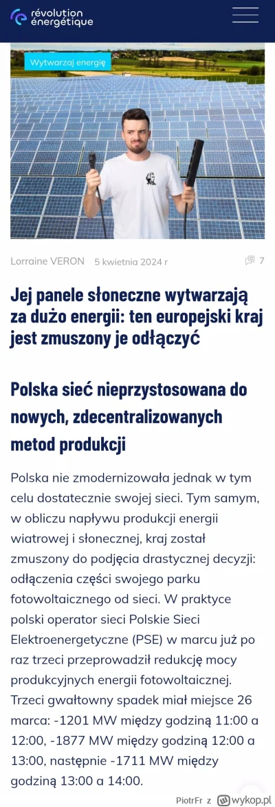 PiotrFr - Nawet we Francji piszą o wyłączaniu PV w Polsce

#energetyka #fotowoltaika ...