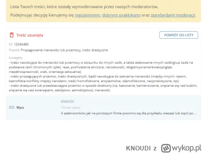 KNOUDI - Moderacja wykopu jak zwykle na najwyższym poziome,, zesrała się o to że szab...