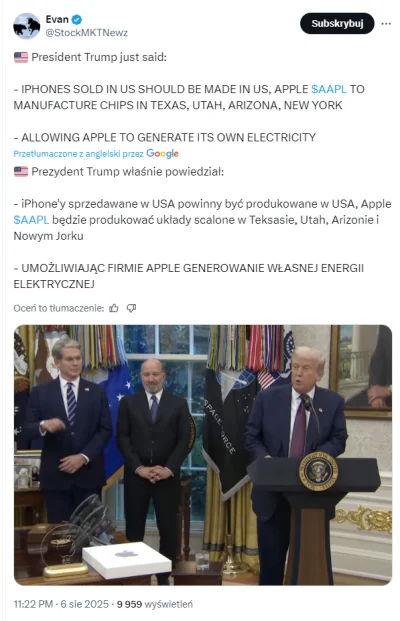 widmo82 - Niech im ktoś powie ile będą kosztować jabole produkowane w USA xD

#gielda...
