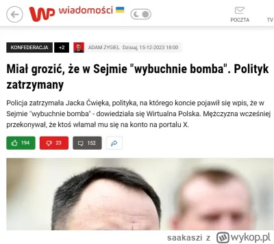 saakaszi - Jacek Ćwięka zatrzymany, to z jego telefonu udostępniono wpisy o bombie w ...