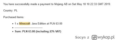 Socyn - W 2019 roku kupiłem minecrafta Java Edition za 63 zł ze sklepu Mojangu. Teraz...