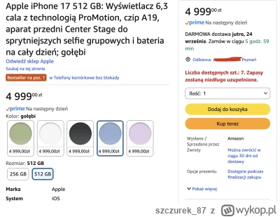 szczurek_87 - @samko78: Dostawa jutro jeśli zamówię w przeciągu 5h - dostępne 7 szt. ...