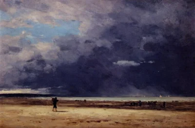 7609 - #malarstwo Eugene Boudin "Deauville, Low Tide", c.1863; France,  Realism, land...
