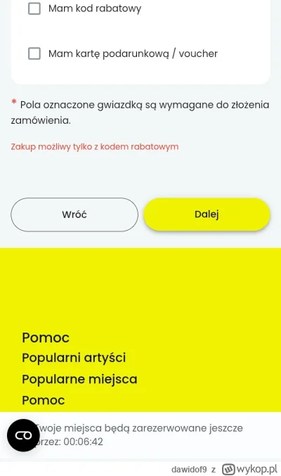 dawidof9 - Jaki to kod rabatowy potrzebny do zakupu biletu? #quebonafide