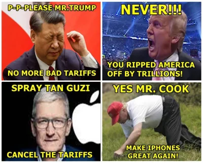 zjadlbym_kebaba - #gielda 
To Tim Apple ma płacić te cła czy nie?