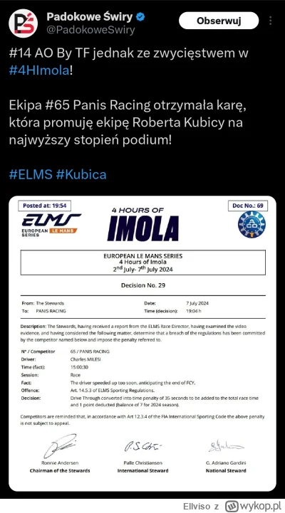 Ellviso - Kubica po karze dla #65 Panis Racing zgarnia zwycięstwo wraz z ekipą AO By ...