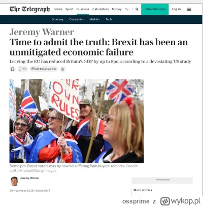 ossprime - Pro-brexitowy The Telegraph: Brexit okazał się całkowitą gospodarczą poraż...