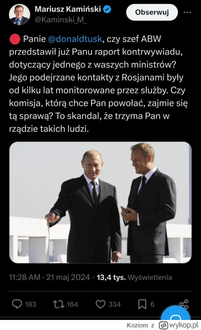 Koziom - Ma Pan w rządzie ministra, którego kontakty z Rosjanami są od kilku lat bada...