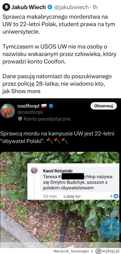 Wariacik_Sztosinger - Po brutalnym morderstwie na Uniwersytecie Warszawskim, nastąpił...