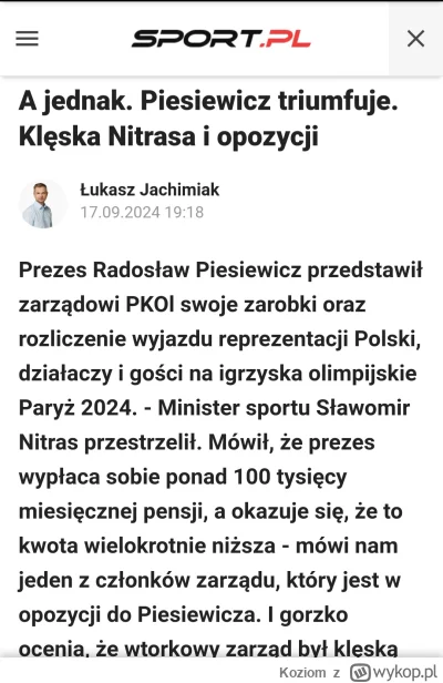 Koziom - Ej, może ktoś zweryfikować? Imo przegrać batalię z Piesiewiczem to jednak tr...