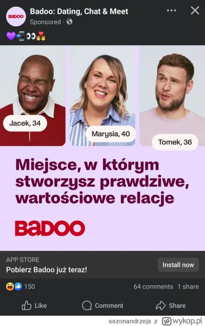 sezonandrzeja - #przypadkowymurzyn #badoo #tinder 

Jacek 34 ( ͡º ͜ʖ͡º)