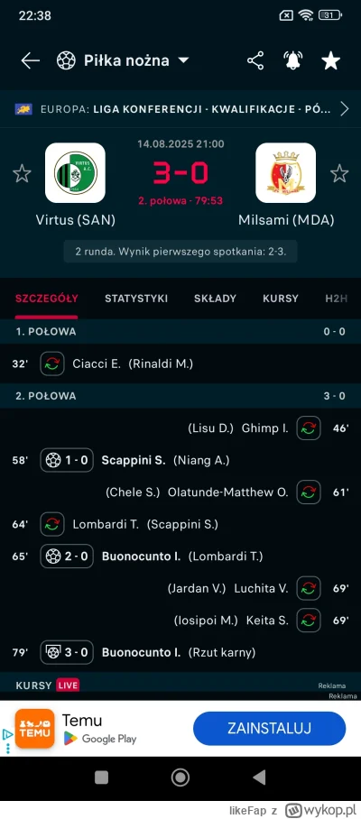 likeFap - #mecz 
Drużyna z San Marino na 90% w 4 rundzie el LKE xDDDD